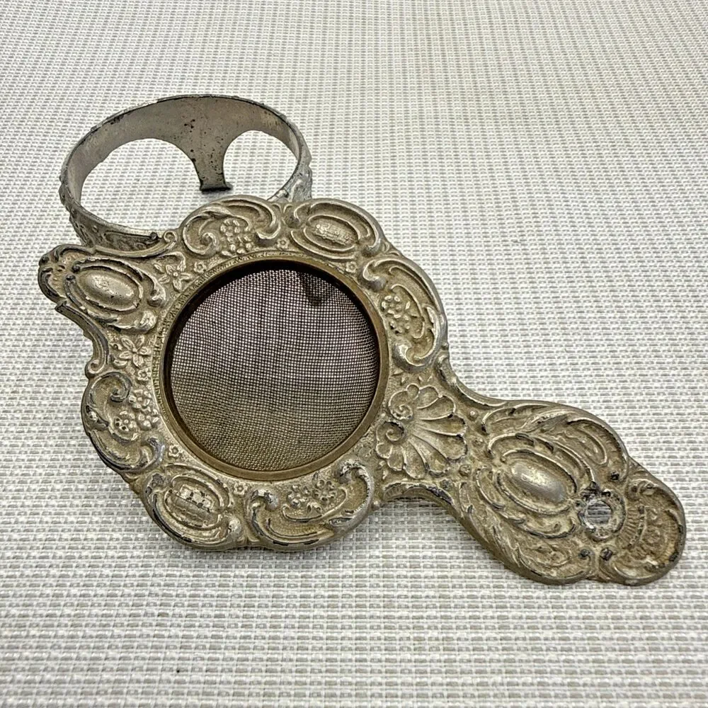 Vintage Silver Plated German Mesh Tea Strainer and Holder